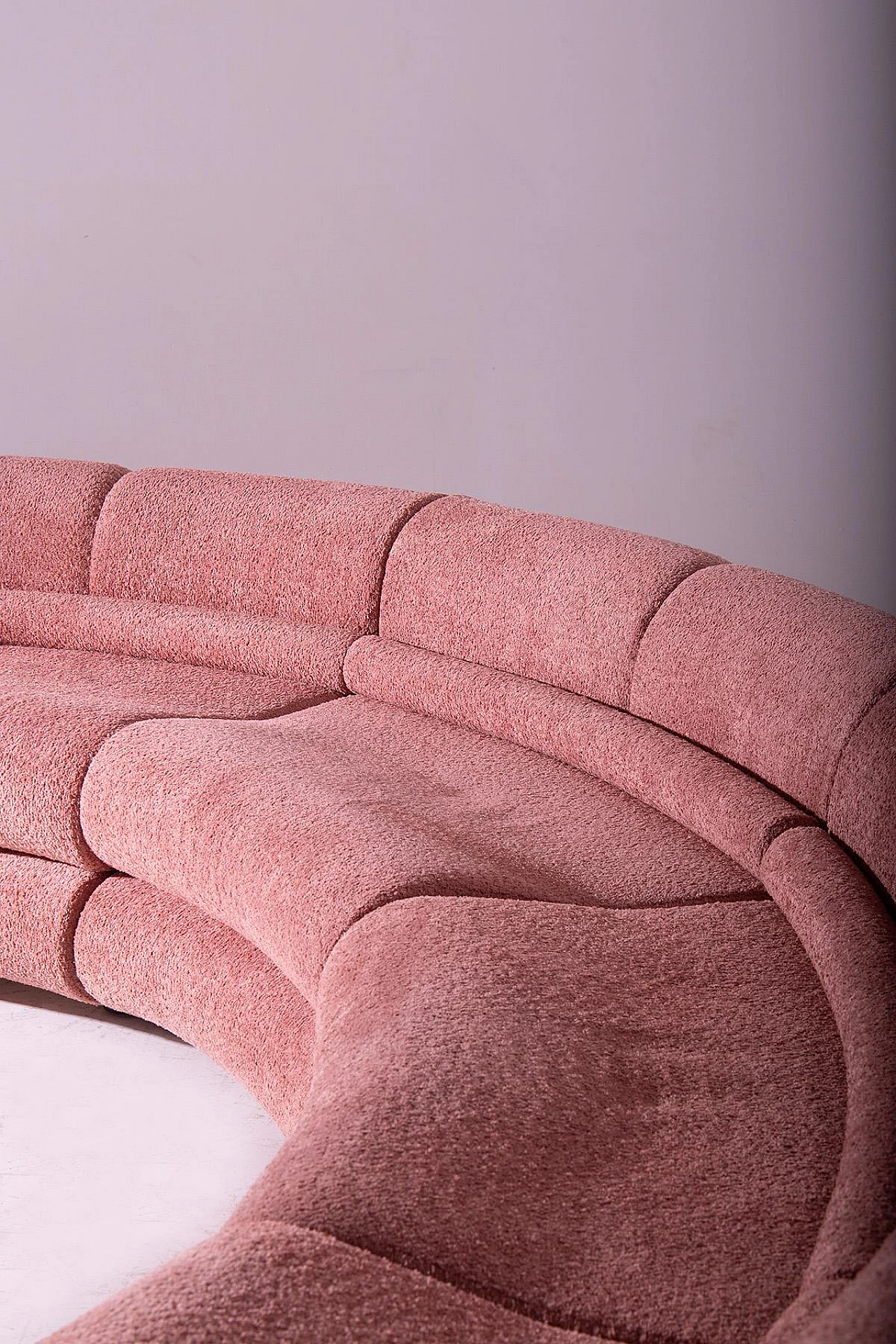 Orbita semicircular & modular sofa in pink bouclé fabric, 2024 5