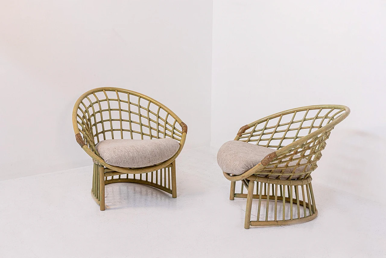 Pair of bamboo & rattan armchairs, 1980s 5