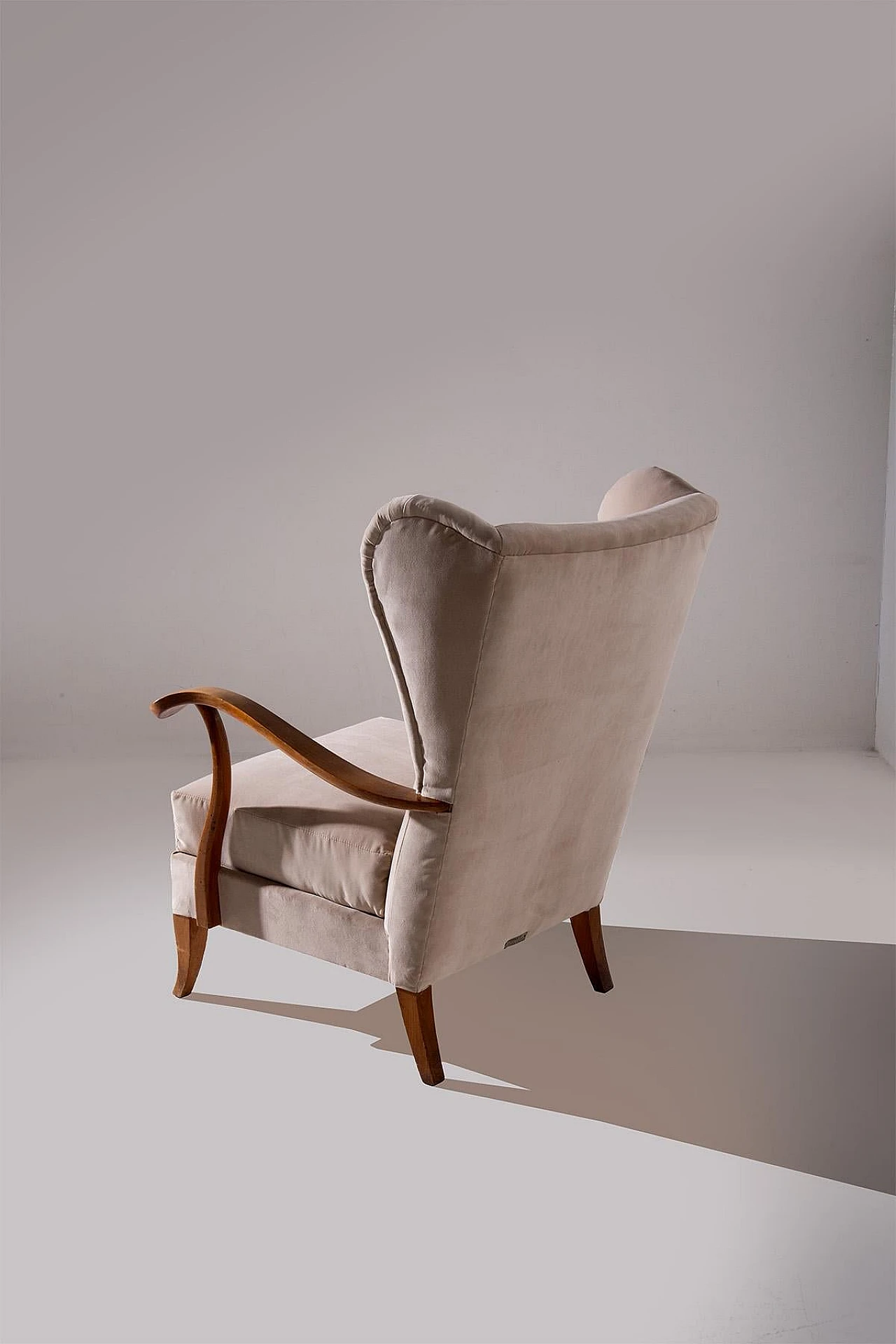 Beige velvet & wood armchair in the style of P. Buffa, 1950s 3