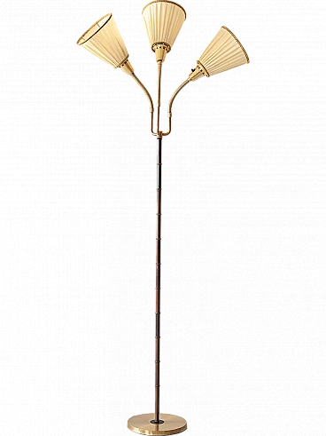 Gilded metal floor lamp with three light points, 1960s