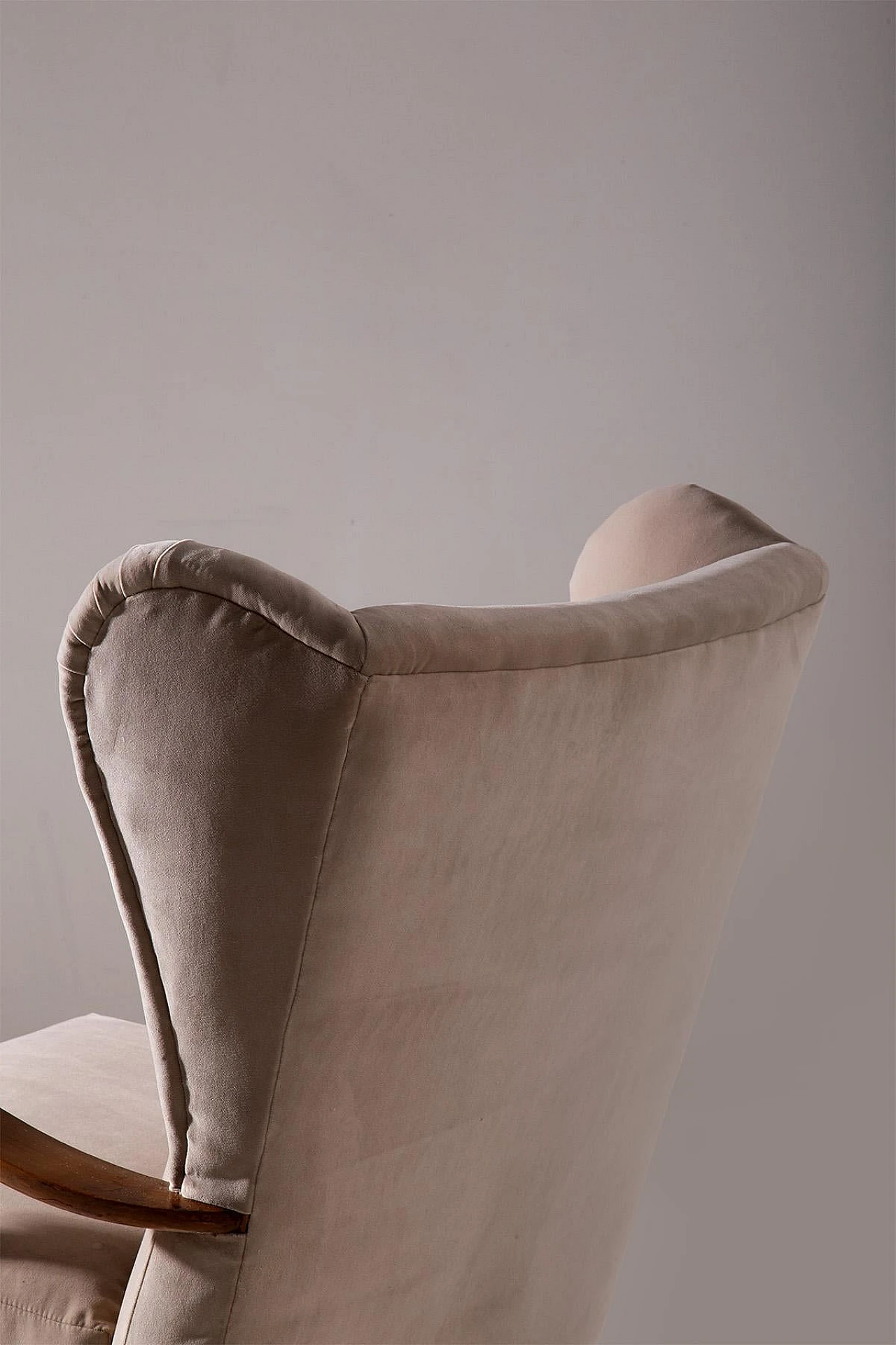 Beige velvet & wood armchair in the style of P. Buffa, 1950s 4