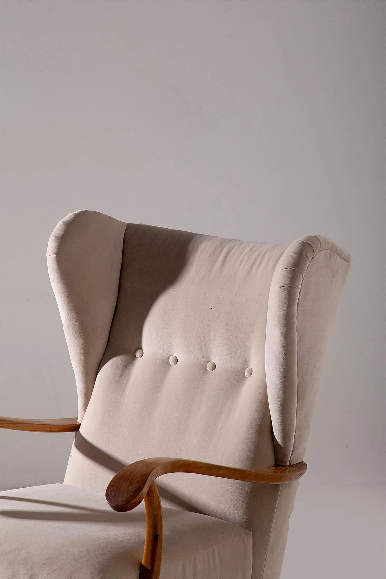 Beige velvet & wood armchair in the style of P. Buffa, 1950s 5