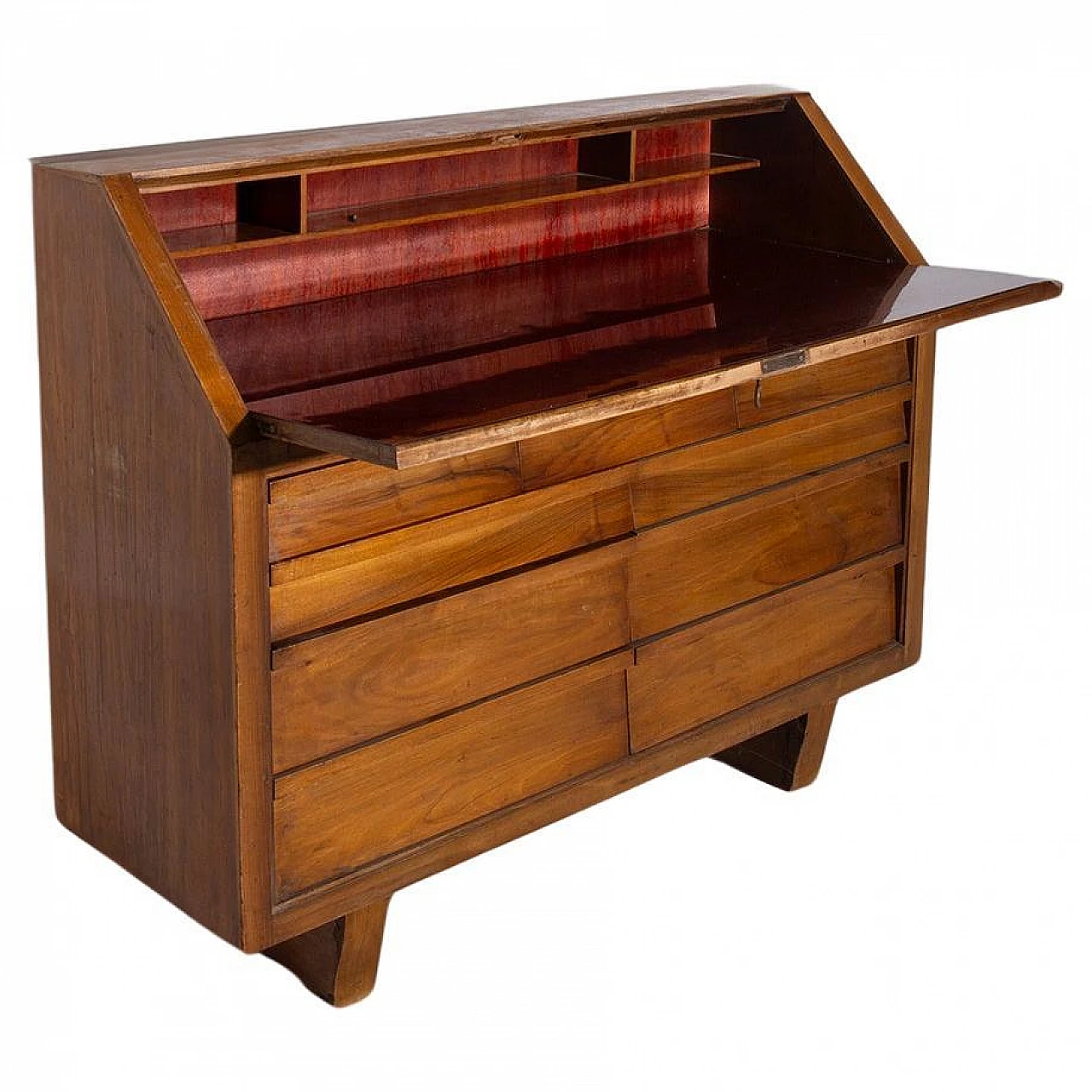 Wooden & brass secrétaire with six drawers, 1950s 1