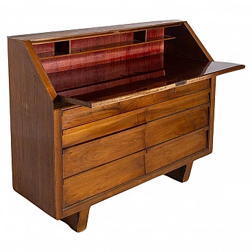 Wooden & brass secrétaire with six drawers, 1950s