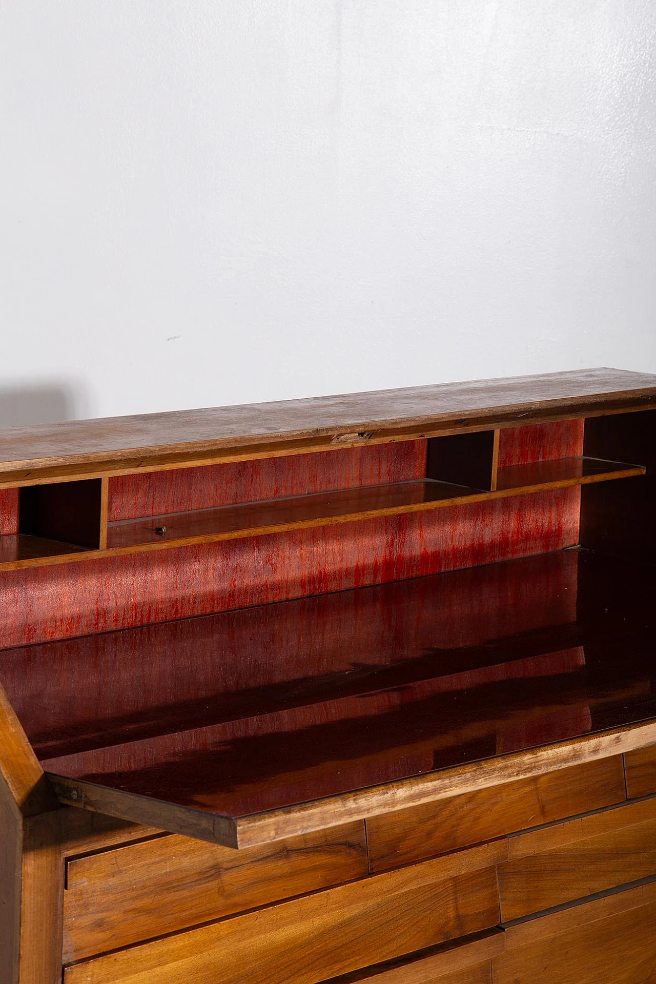 Wooden & brass secrétaire with six drawers, 1950s 6