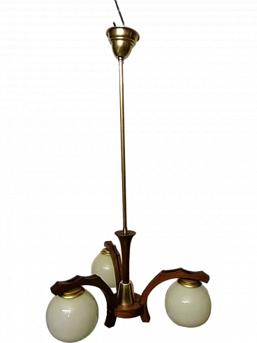 Wood and opaline glass chandelier, 1960s