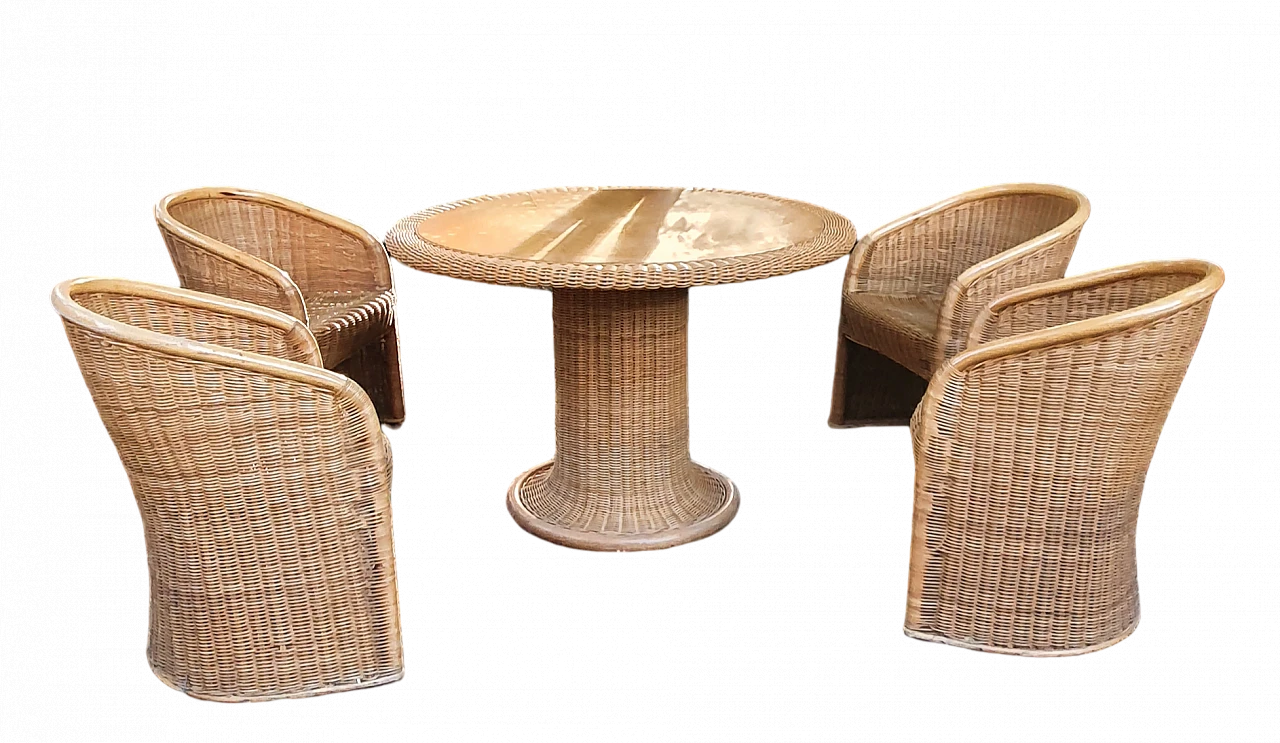 4 Wicker armchairs and table, 1960s 10