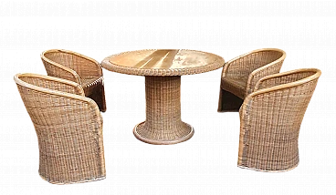 4 Wicker armchairs and table, 1960s