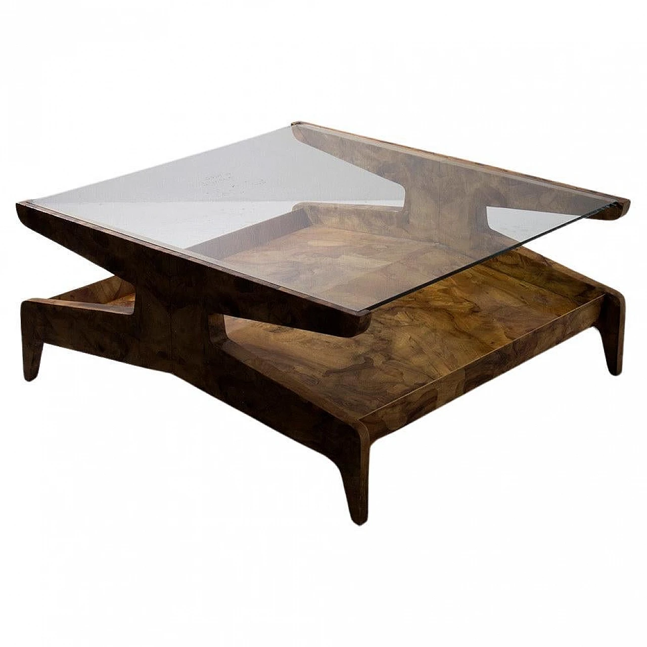 Coffee table in briarwood & glass in the style of Gio Ponti, 1950s 1