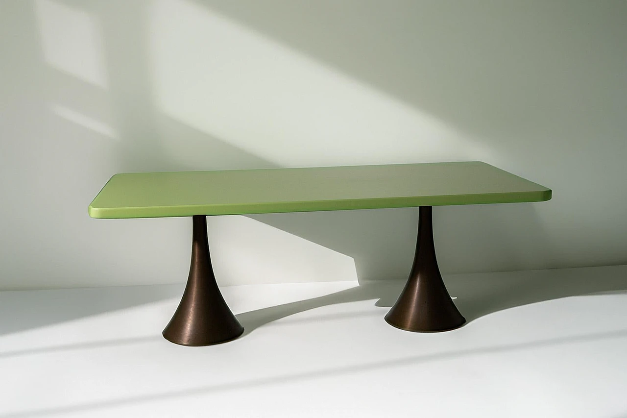 Dining table in green wood with bronze legs by O. Borsani, 1970s 2