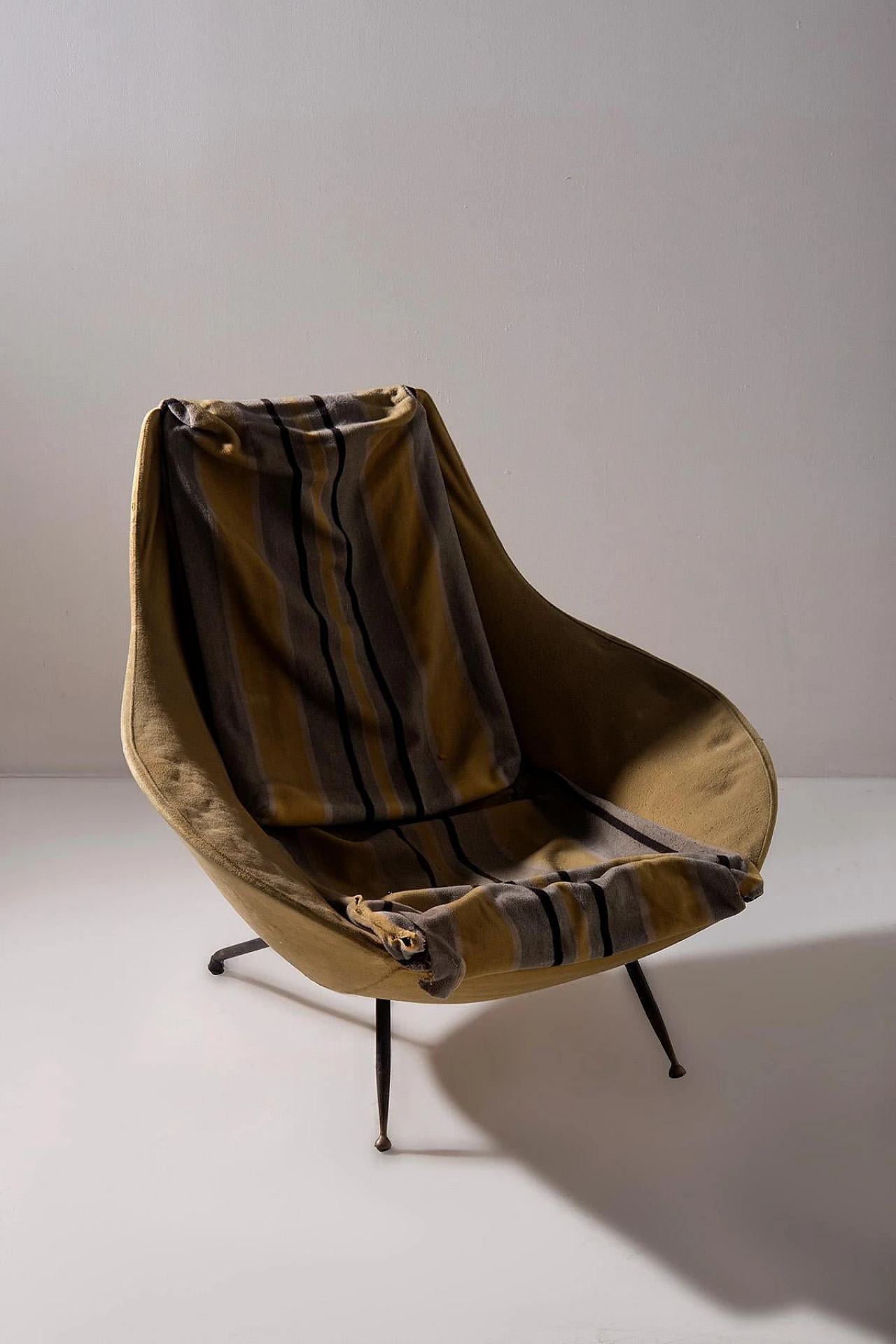 Pair of armchairs with black & yellow striped fabric, 1950s 2