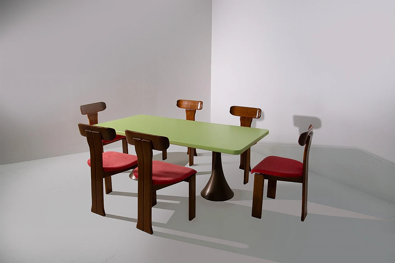 Dining table in green wood with bronze legs by O. Borsani, 1970s 3