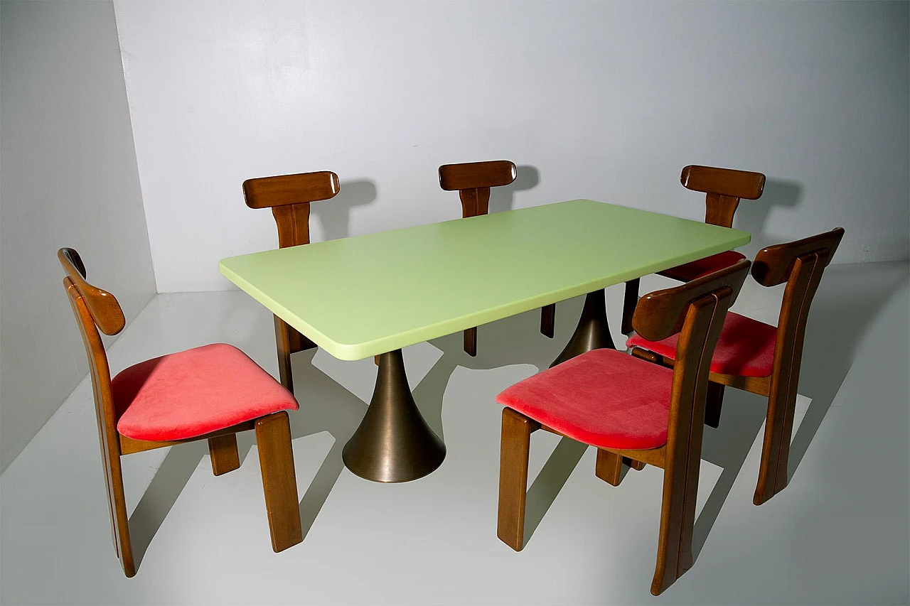 Dining table in green wood with bronze legs by O. Borsani, 1970s 4