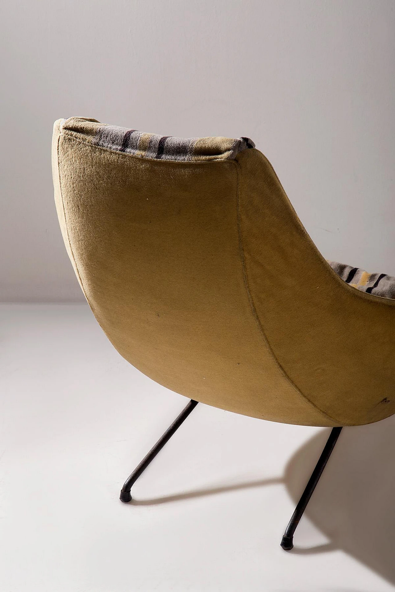 Pair of armchairs with black & yellow striped fabric, 1950s 7