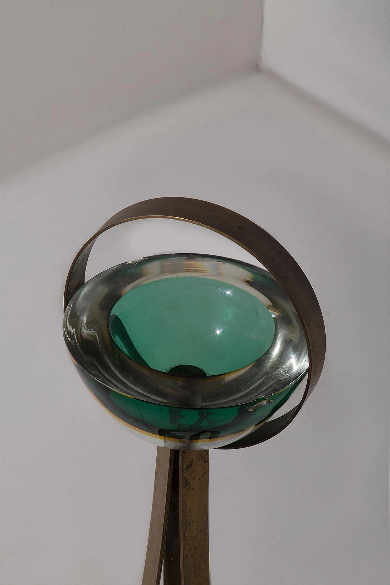 Green Murano glass ashtray with pedestal in Fontana Arte style, 1960s 2