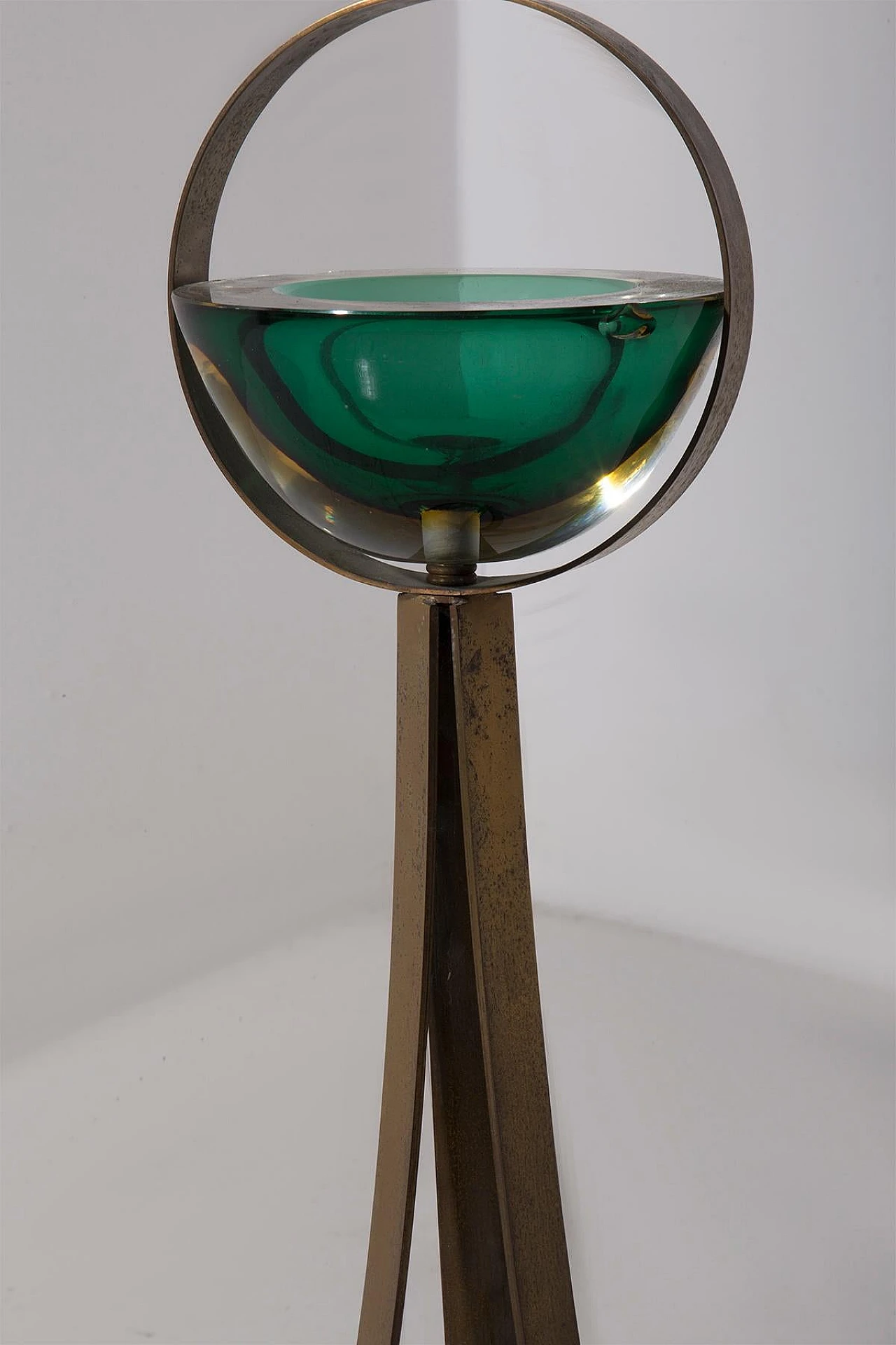 Green Murano glass ashtray with pedestal in Fontana Arte style, 1960s 5