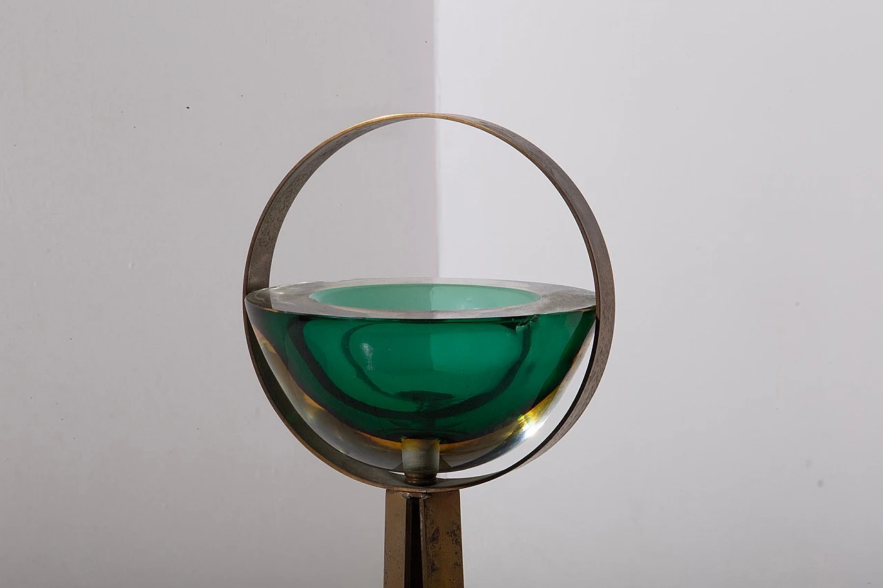 Green Murano glass ashtray with pedestal in Fontana Arte style, 1960s 8