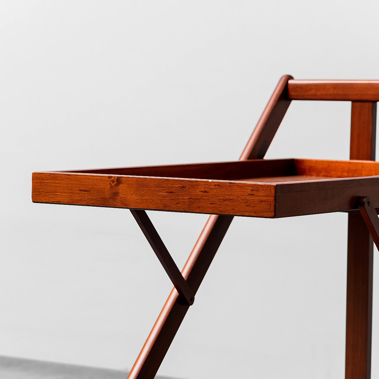 Double top bar cart in wood with wheels, 1960s 8