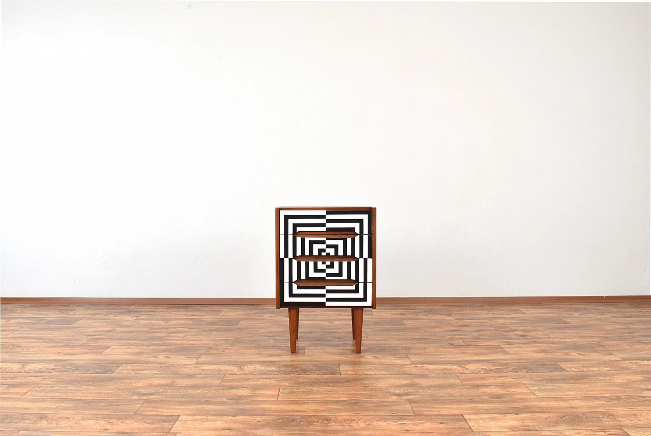 Op-art teak bedside table with four drawers, 1960s 1