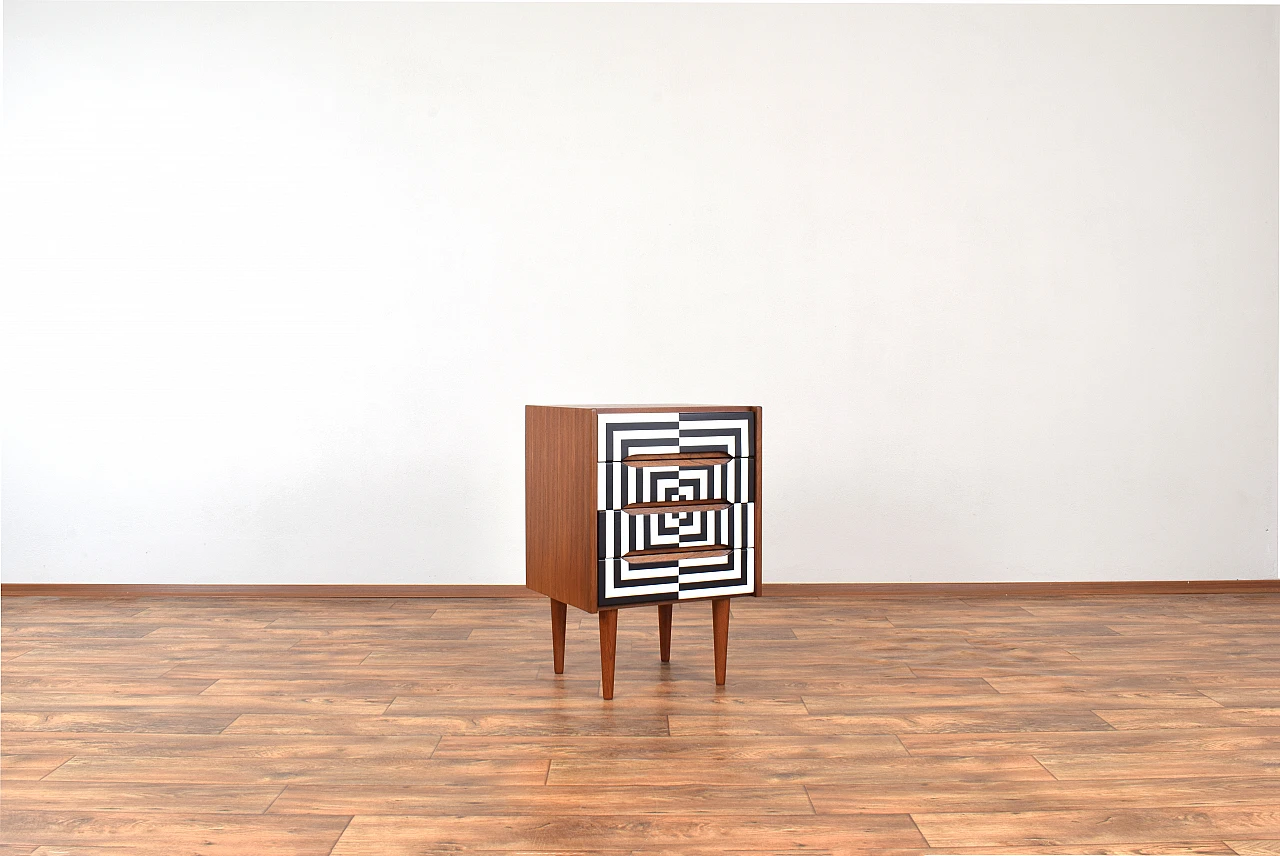 Op-art teak bedside table with four drawers, 1960s 2