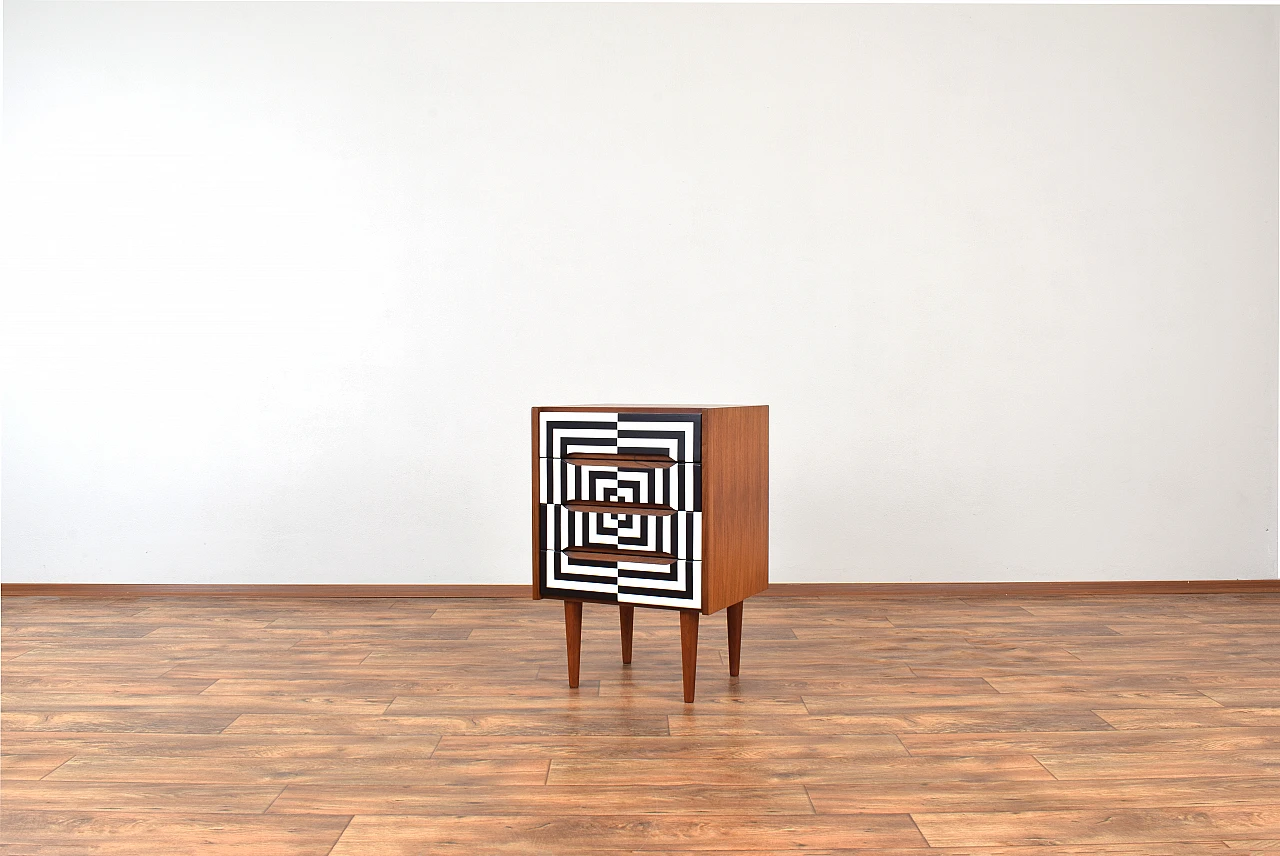 Op-art teak bedside table with four drawers, 1960s 3