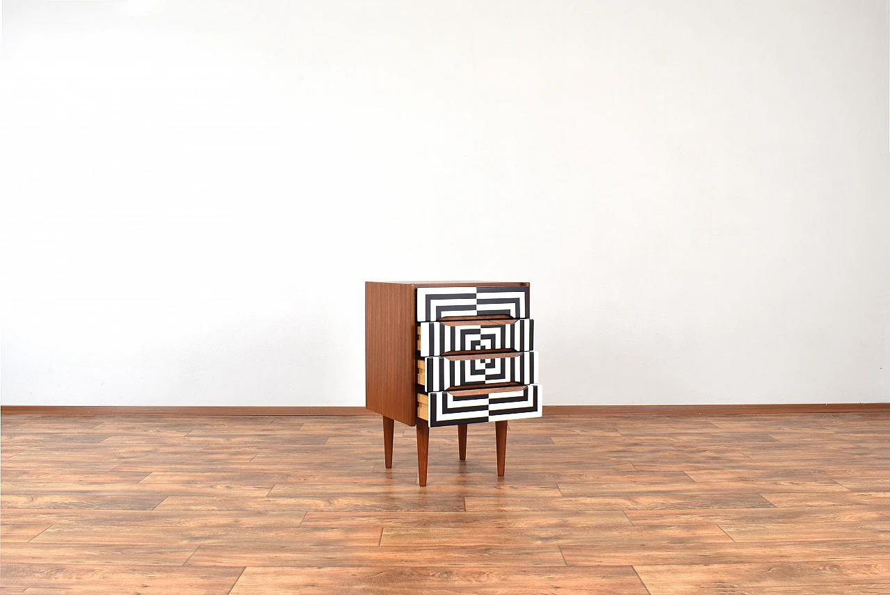 Op-art teak bedside table with four drawers, 1960s 4