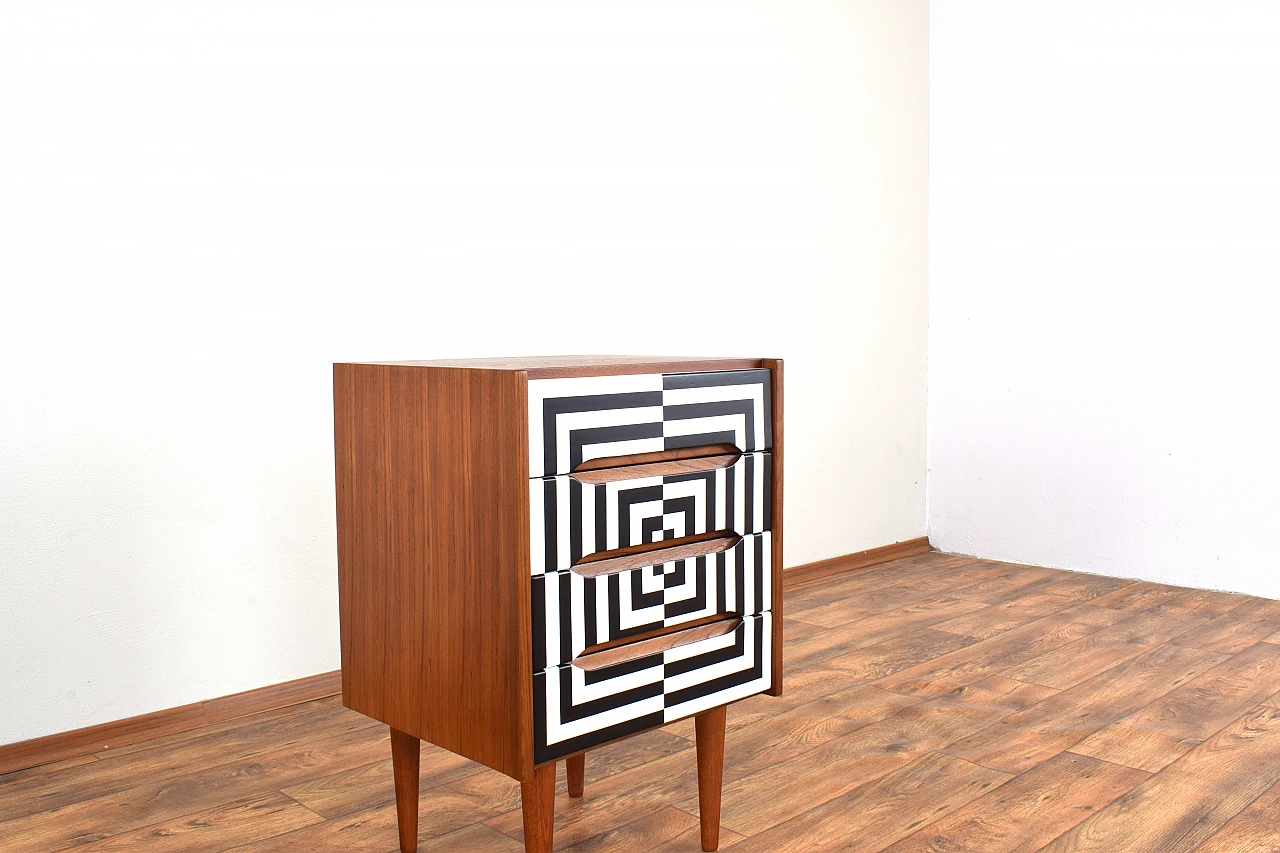 Op-art teak bedside table with four drawers, 1960s 7