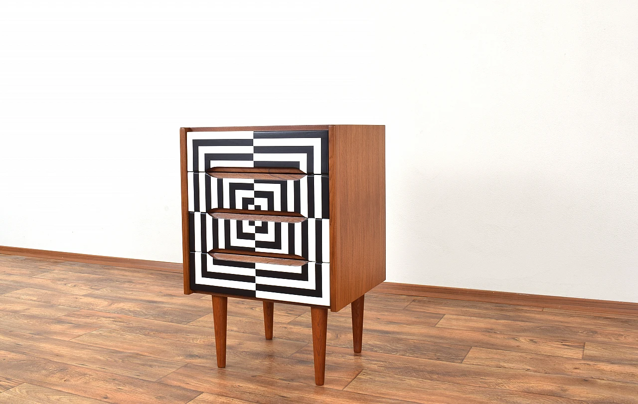 Op-art teak bedside table with four drawers, 1960s 8