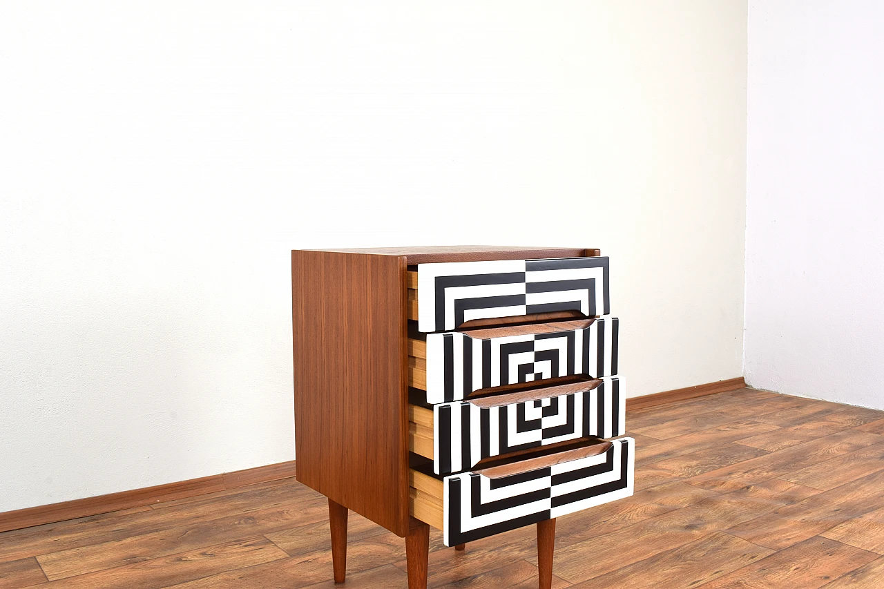 Op-art teak bedside table with four drawers, 1960s 9