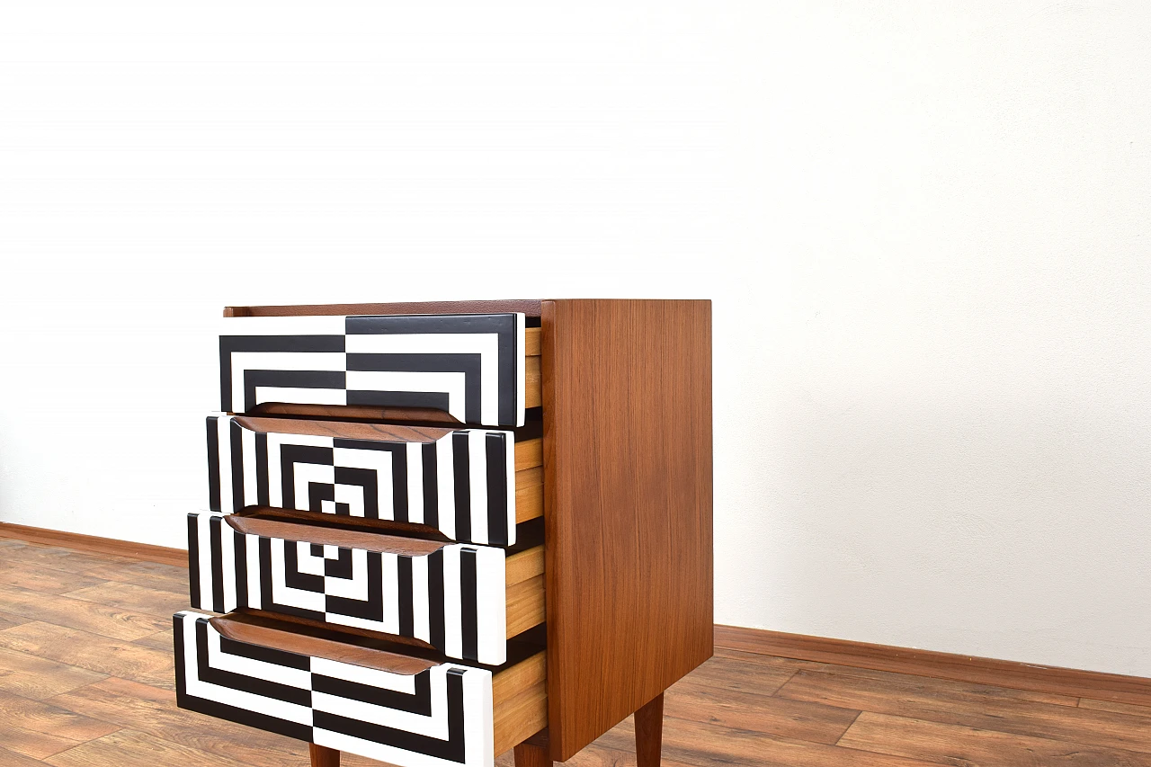 Op-art teak bedside table with four drawers, 1960s 10