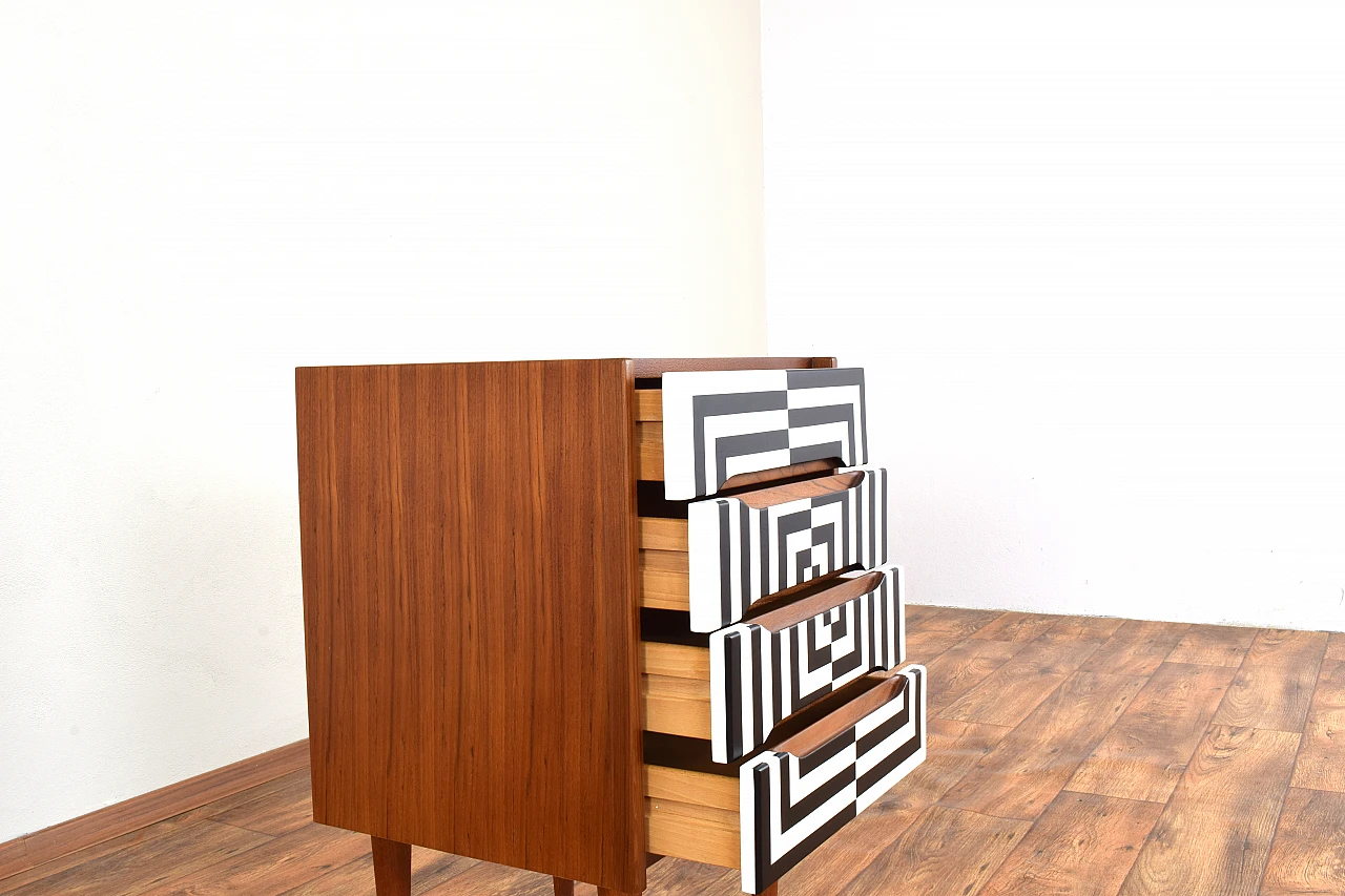 Op-art teak bedside table with four drawers, 1960s 11