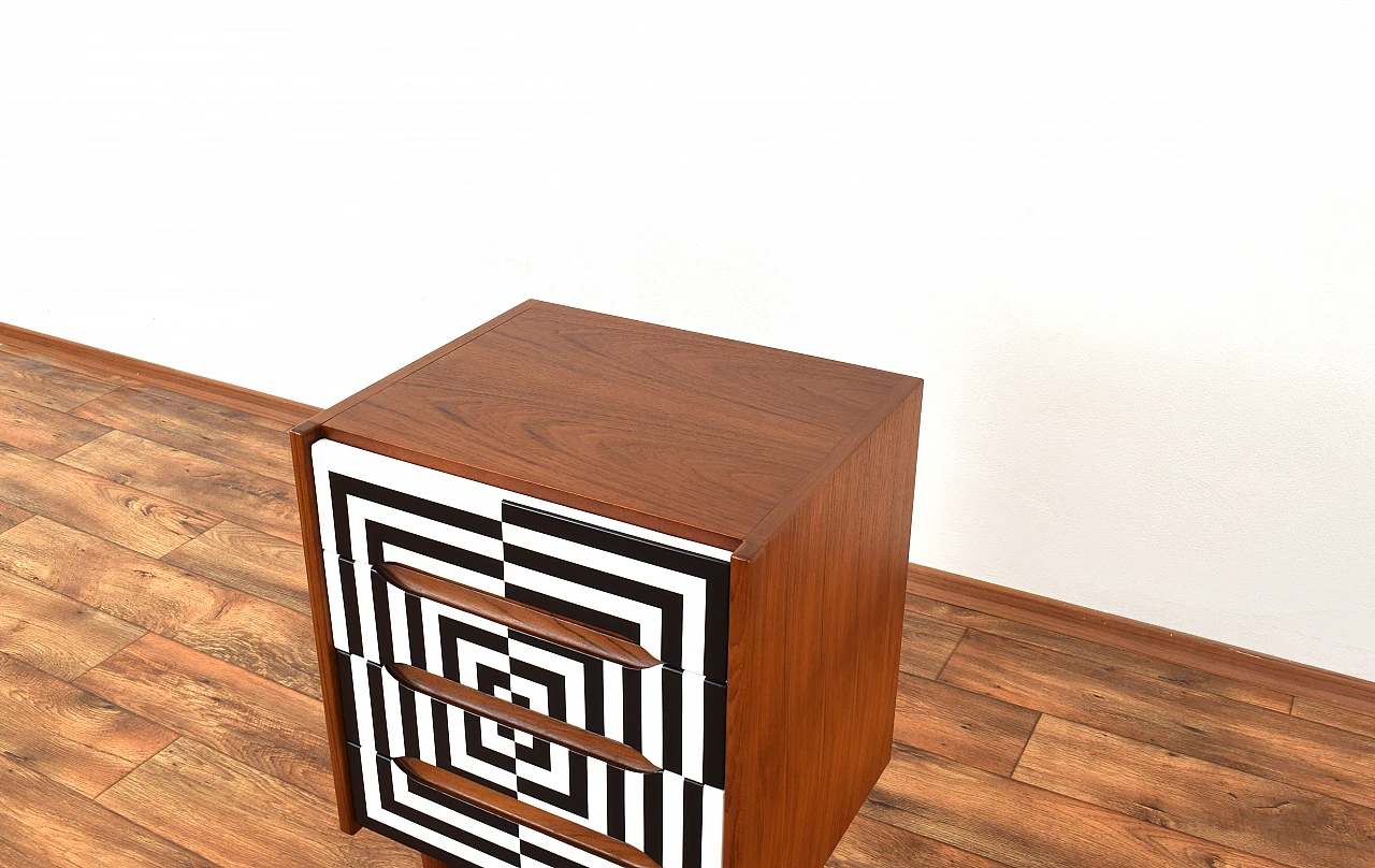 Op-art teak bedside table with four drawers, 1960s 13