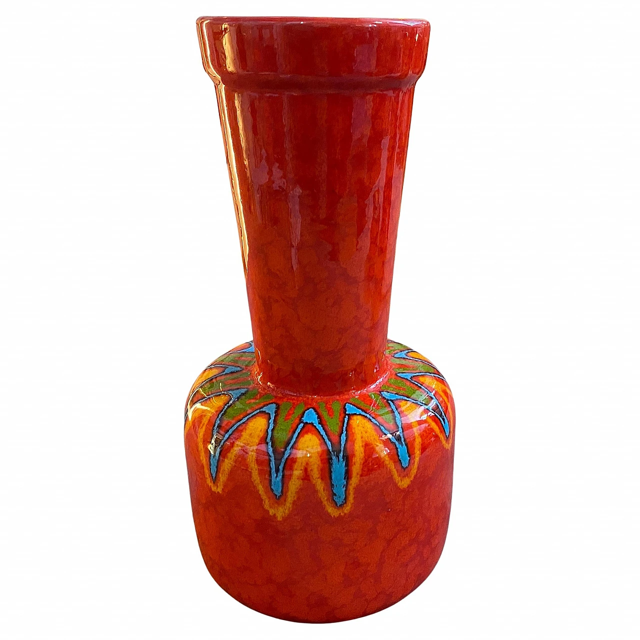 Vaso in ceramica rossa dipinto a mano in stile Bertoncelli, anni '50 1