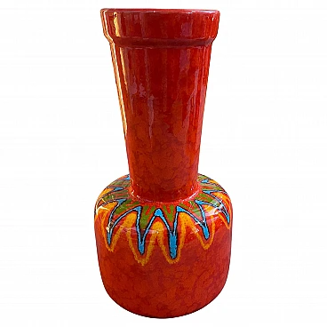 Vaso in ceramica rossa dipinto a mano in stile Bertoncelli, anni '50