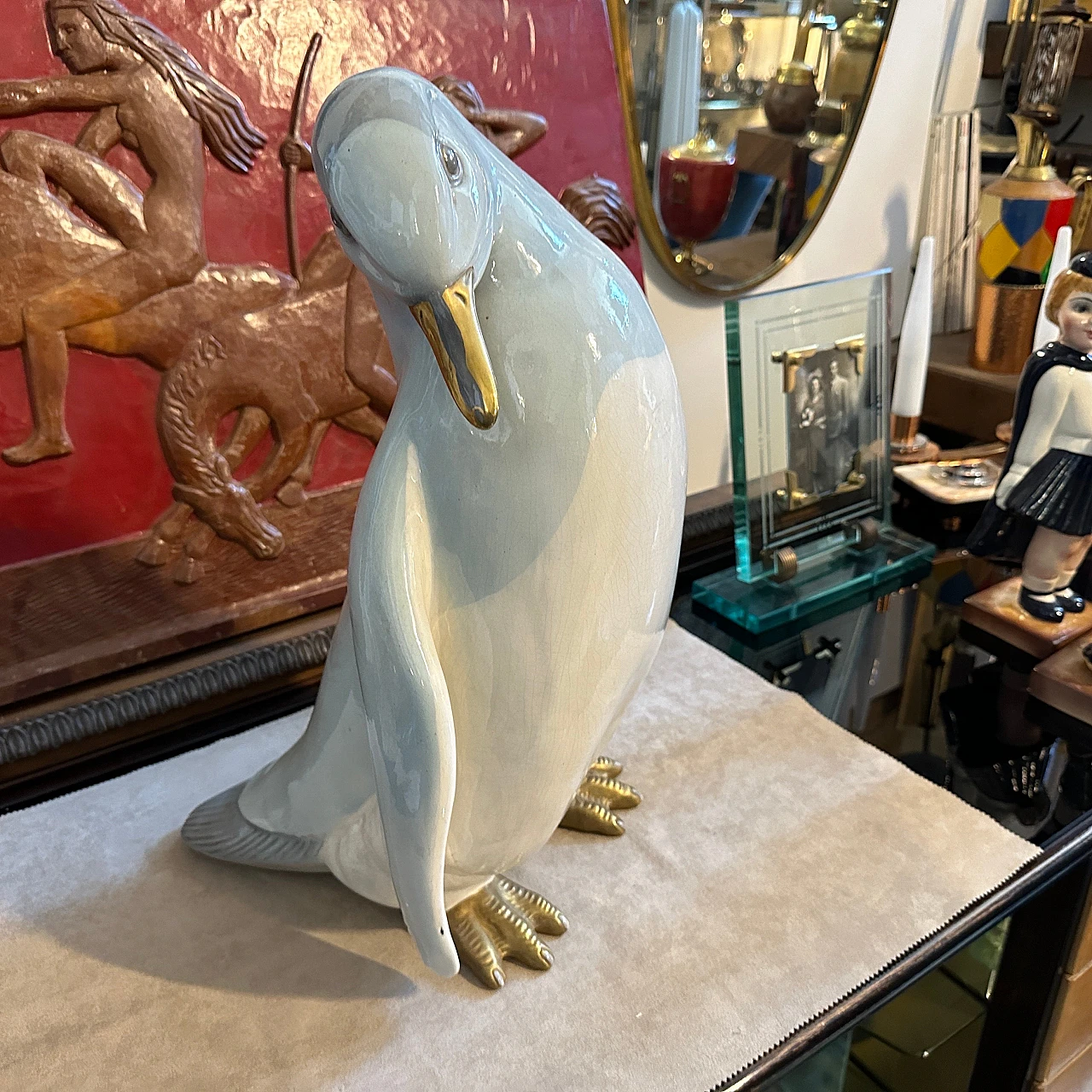 Ronzan, Pinguino, statua in porcellana lavorata a mano, anni '60 2