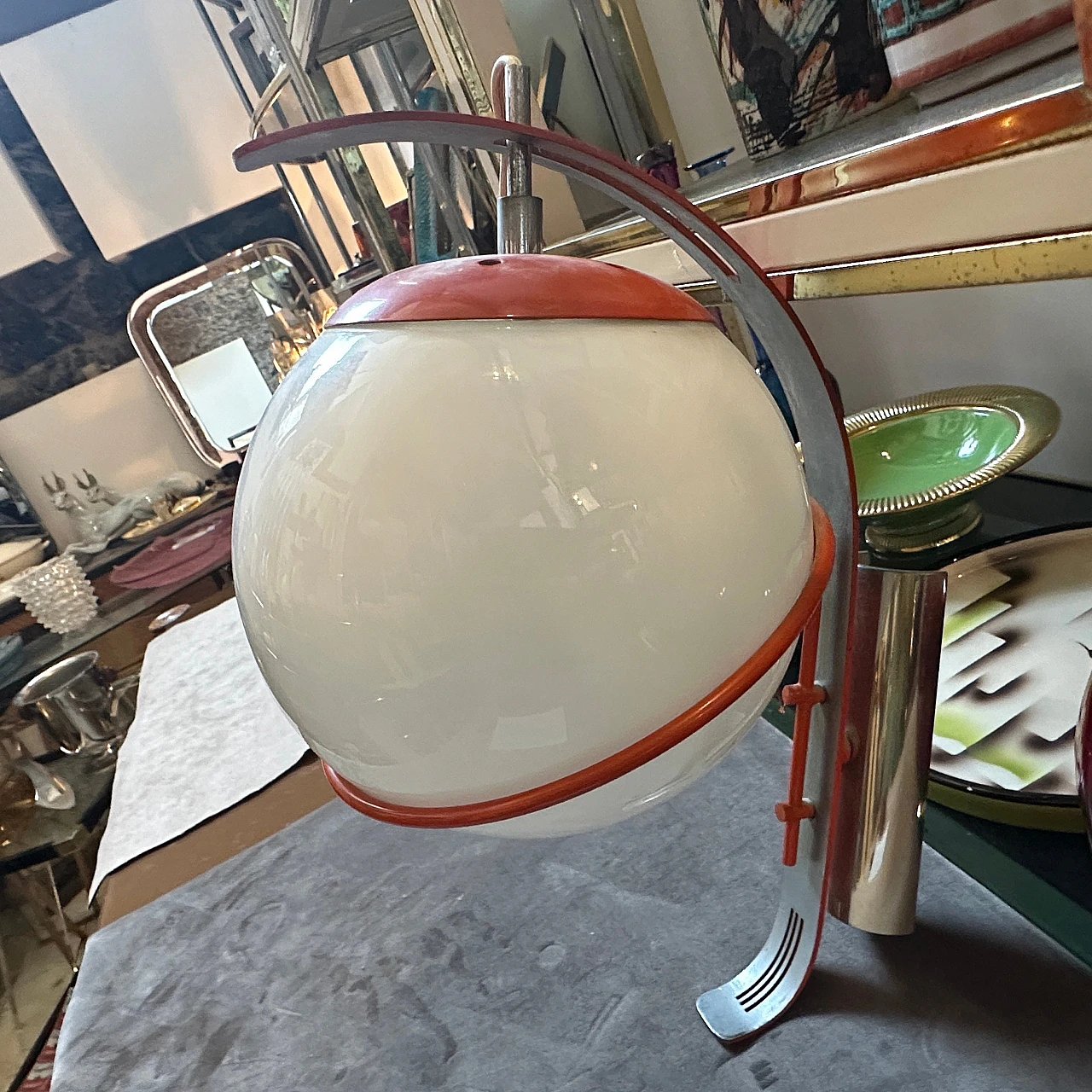 Orange metal & white opaline glass wall light in Reggiani style, 1970s 3