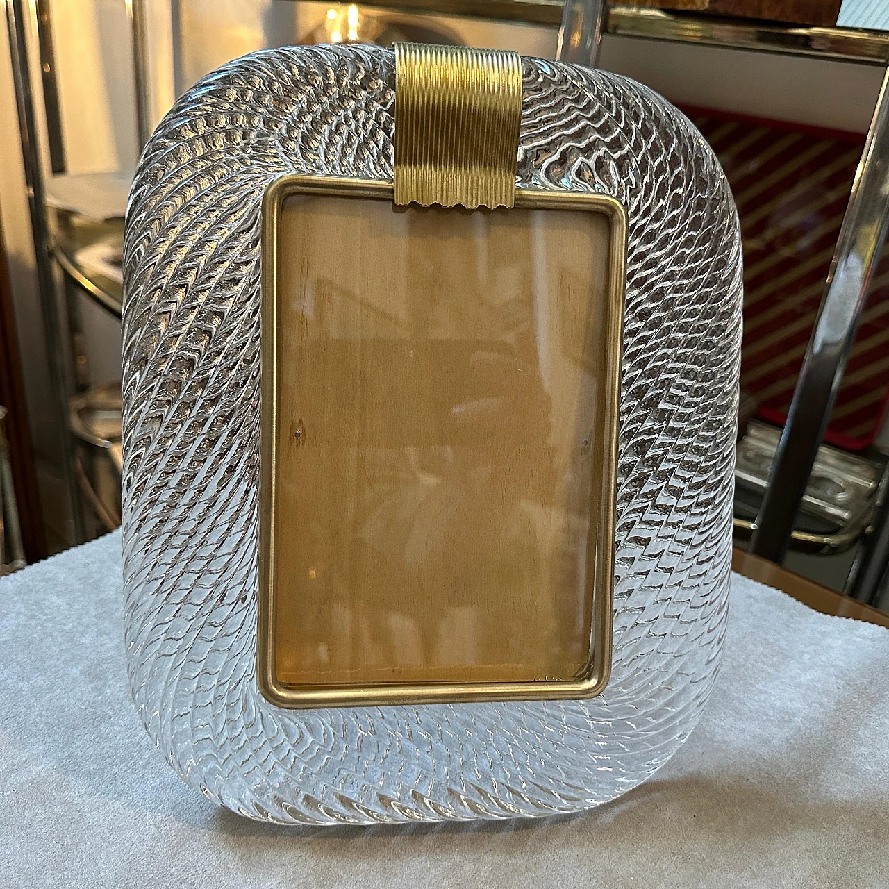 Picture frame in Murano glass & brass in Barovier style, 1980s 5