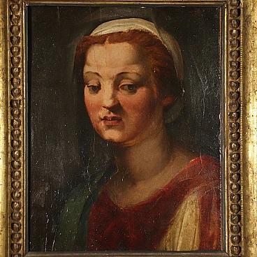 Female head in the manner of Andrea del Sarto, tempera on panel, 16th century