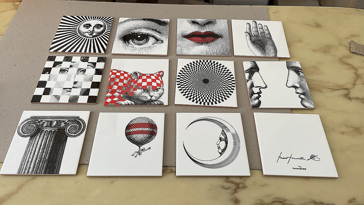 12 Ceramic tiles by Piero Fornasetti, 2000s 2