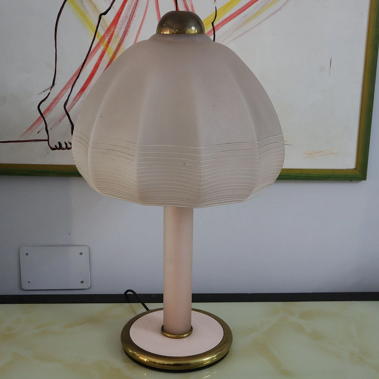 Lampada da tavolo in vetro di Murano e ottone di F. Fabbian, anni '70 4