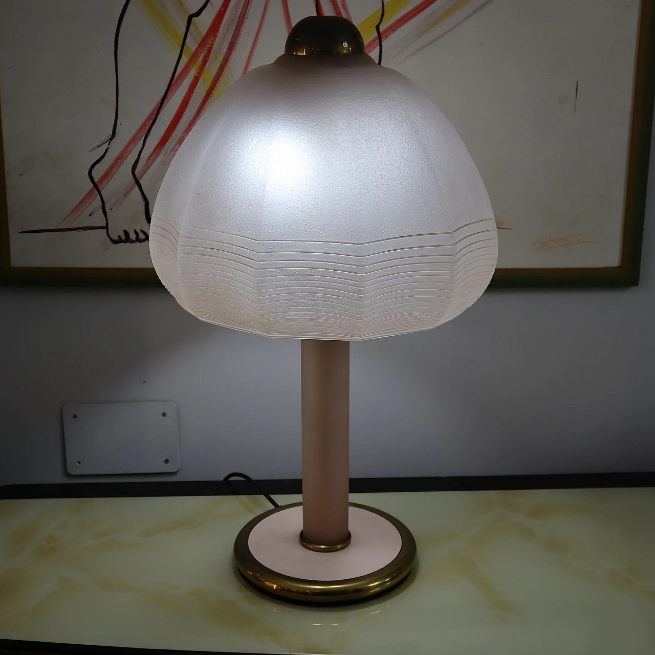 Lampada da tavolo in vetro di Murano e ottone di F. Fabbian, anni '70 7