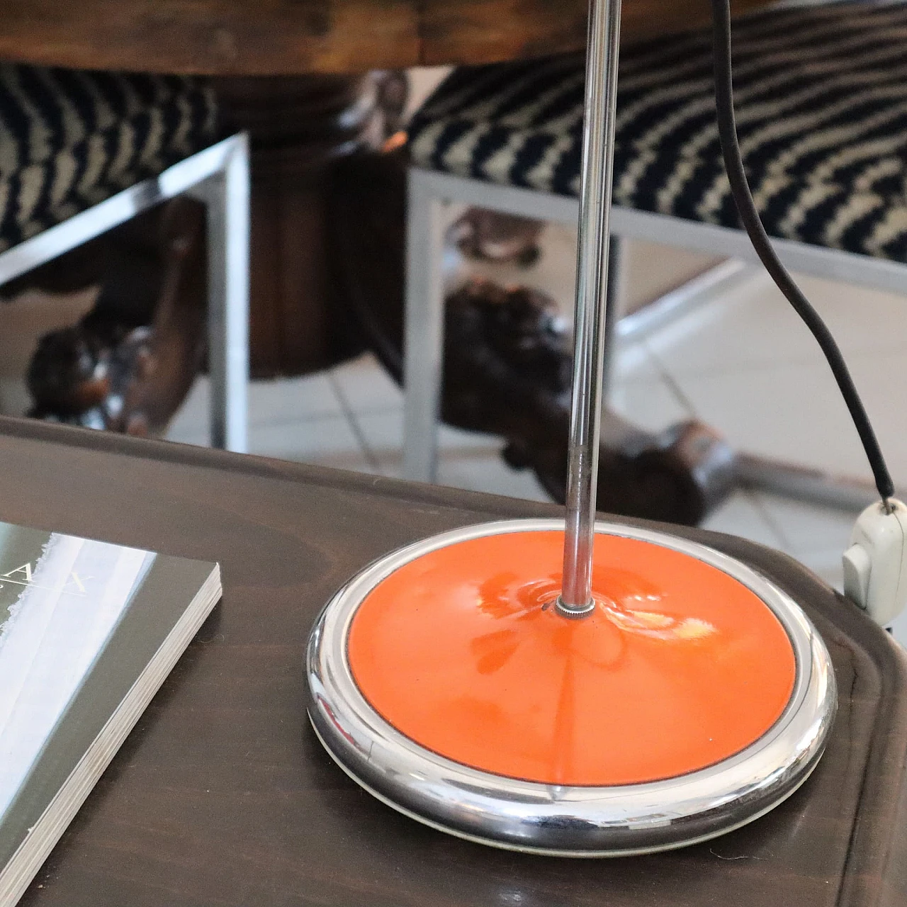 Space Age table lamp in chromed & orange metal, 1970s 1