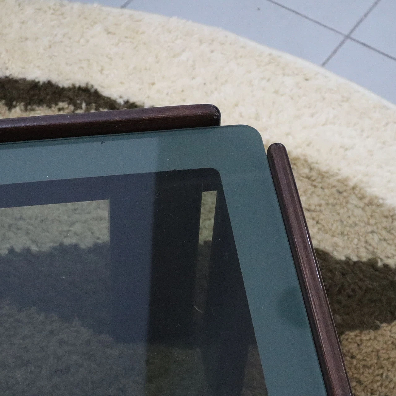 Mahogany & glass square coffee table in A. & T. Scarpa style, 1970s 2