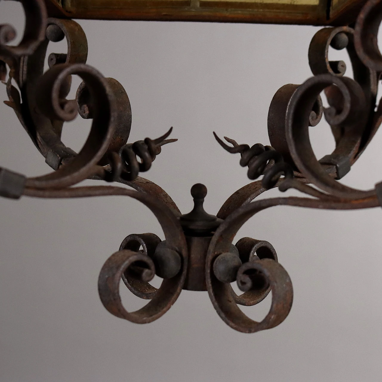 Art Nouveau lantern in wrought iron & leaded glass, 19th century 6