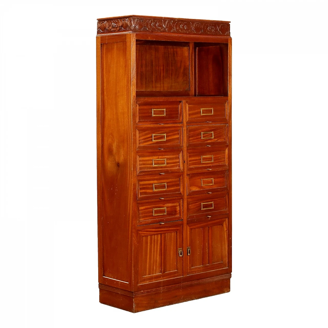 Art Nouveau mahogany filing cabinet with floral carving 1