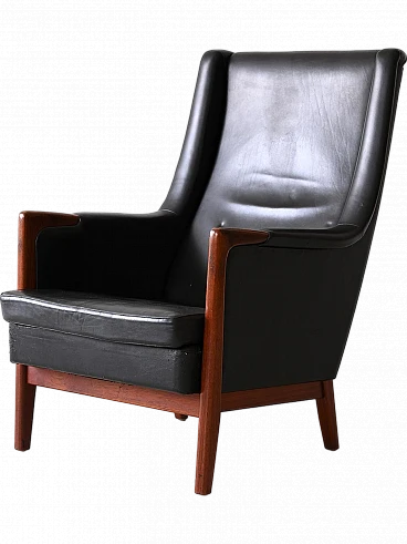 Wood and leatherette armchair by Karl Erik Ekselius, 1960s