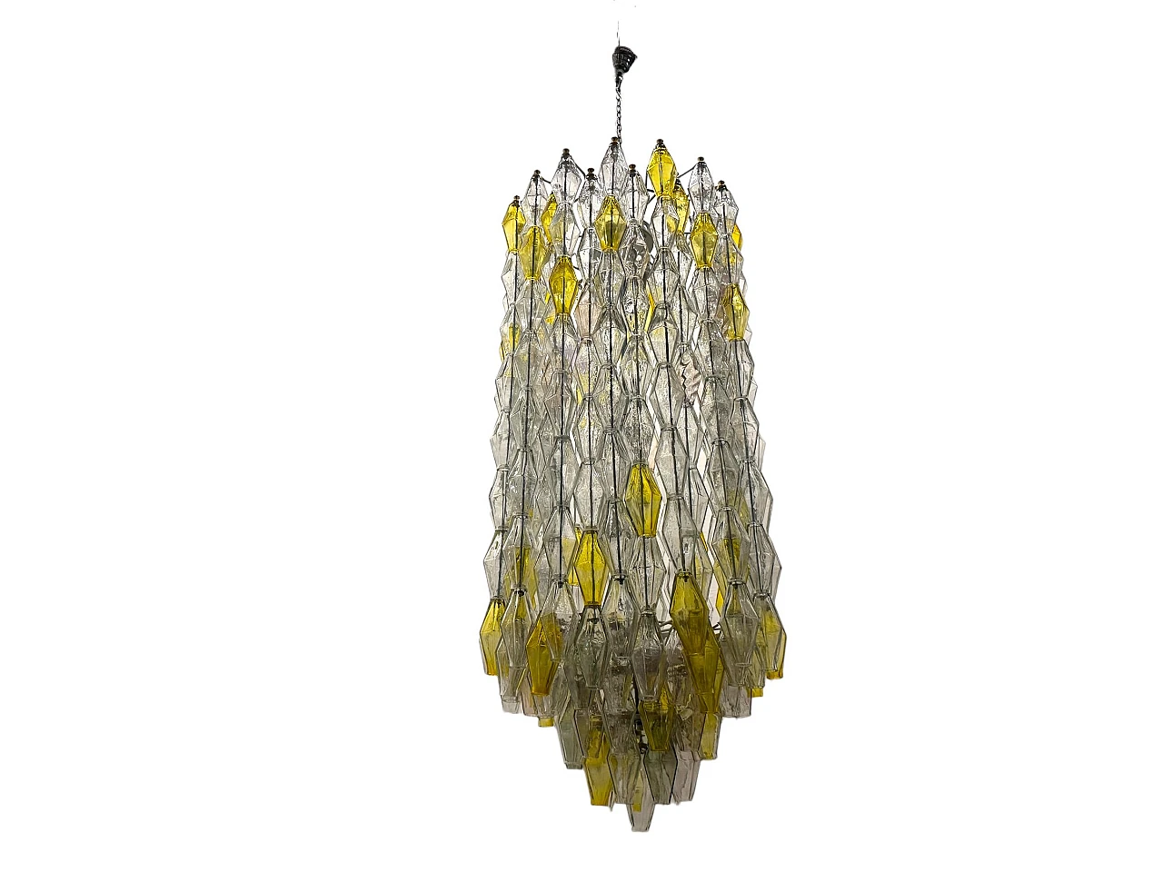 Polygon chandelier in white and gold Murano glass, 1980s 1