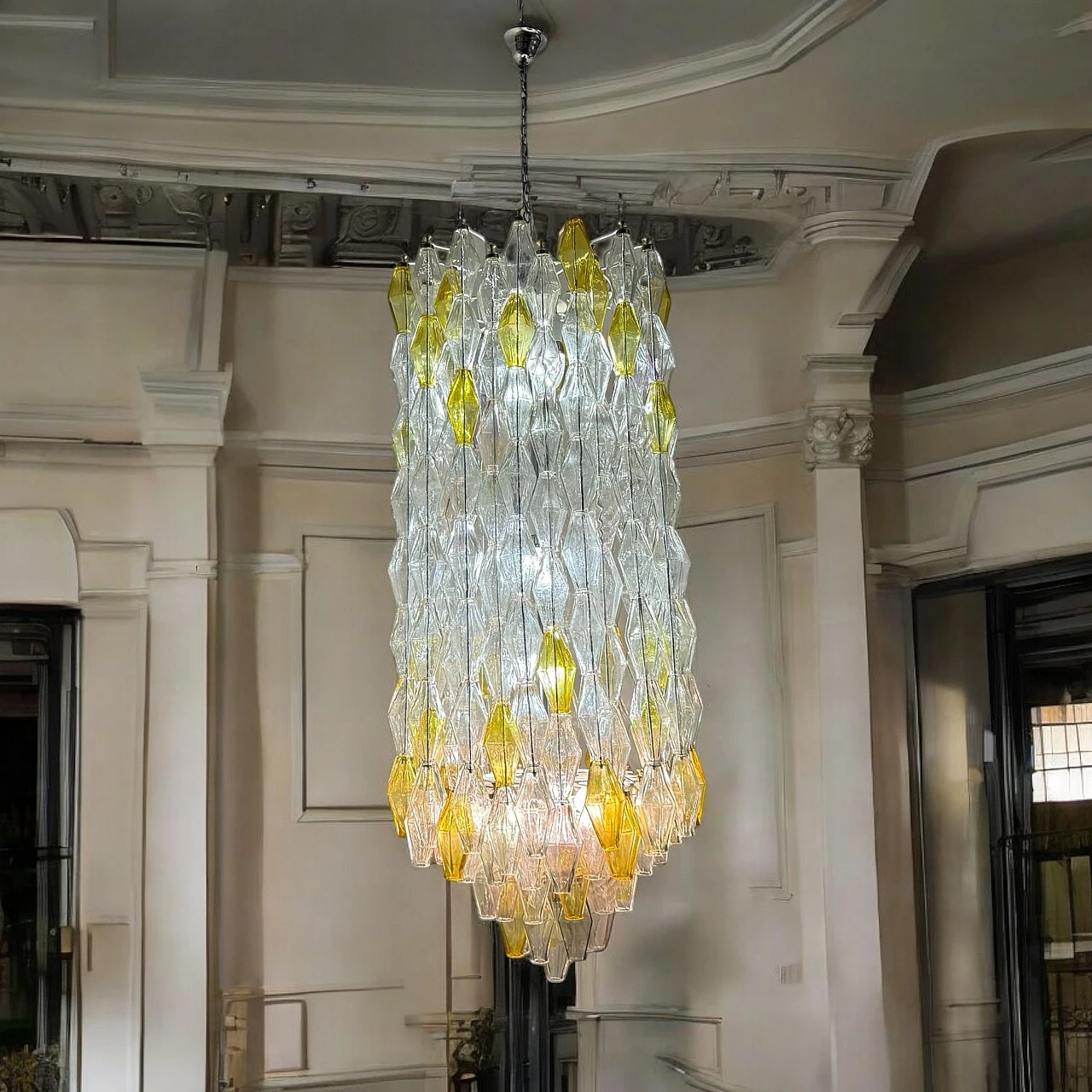 Polygon chandelier in white and gold Murano glass, 1980s 2