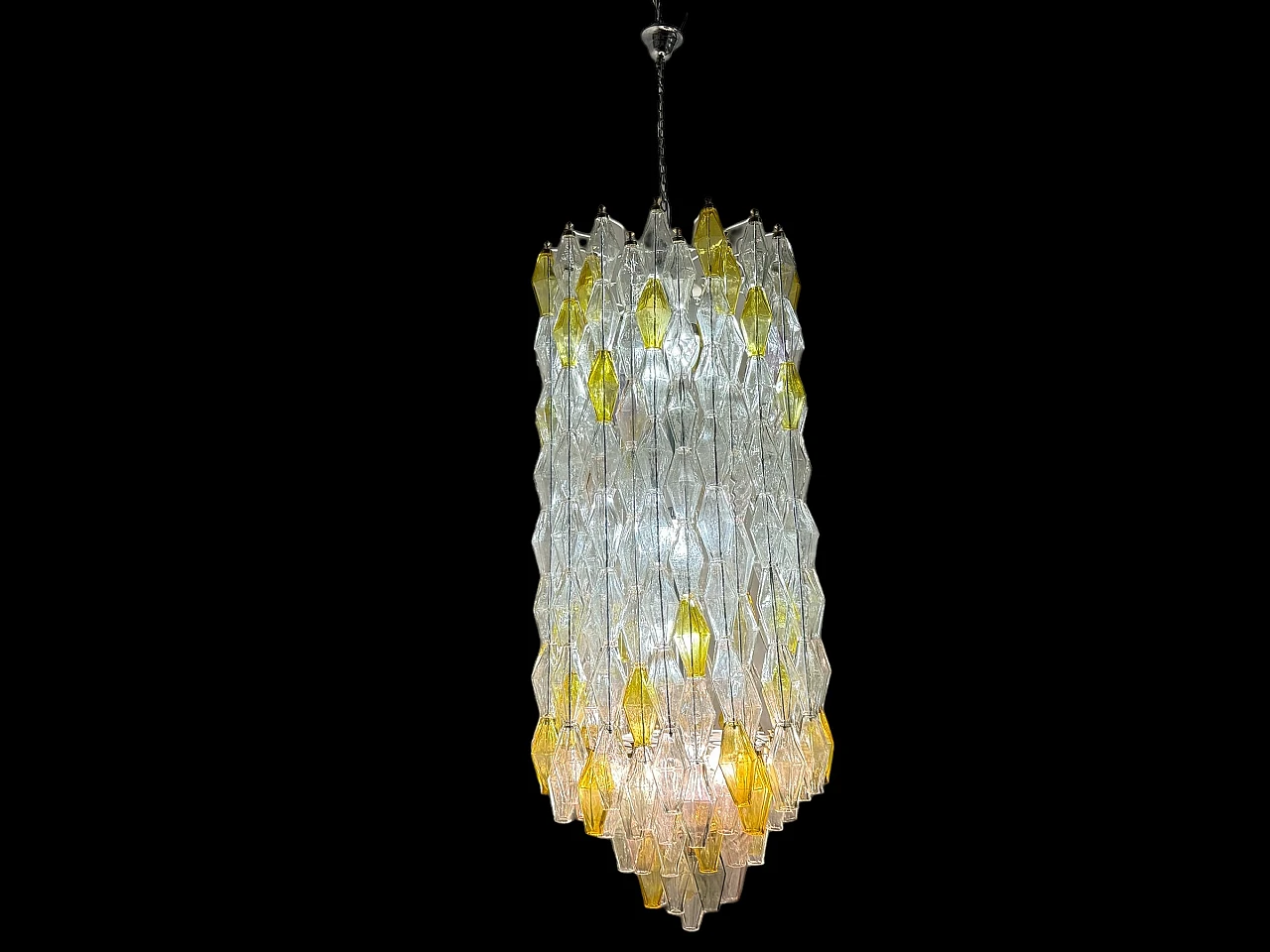 Polygon chandelier in white and gold Murano glass, 1980s 5