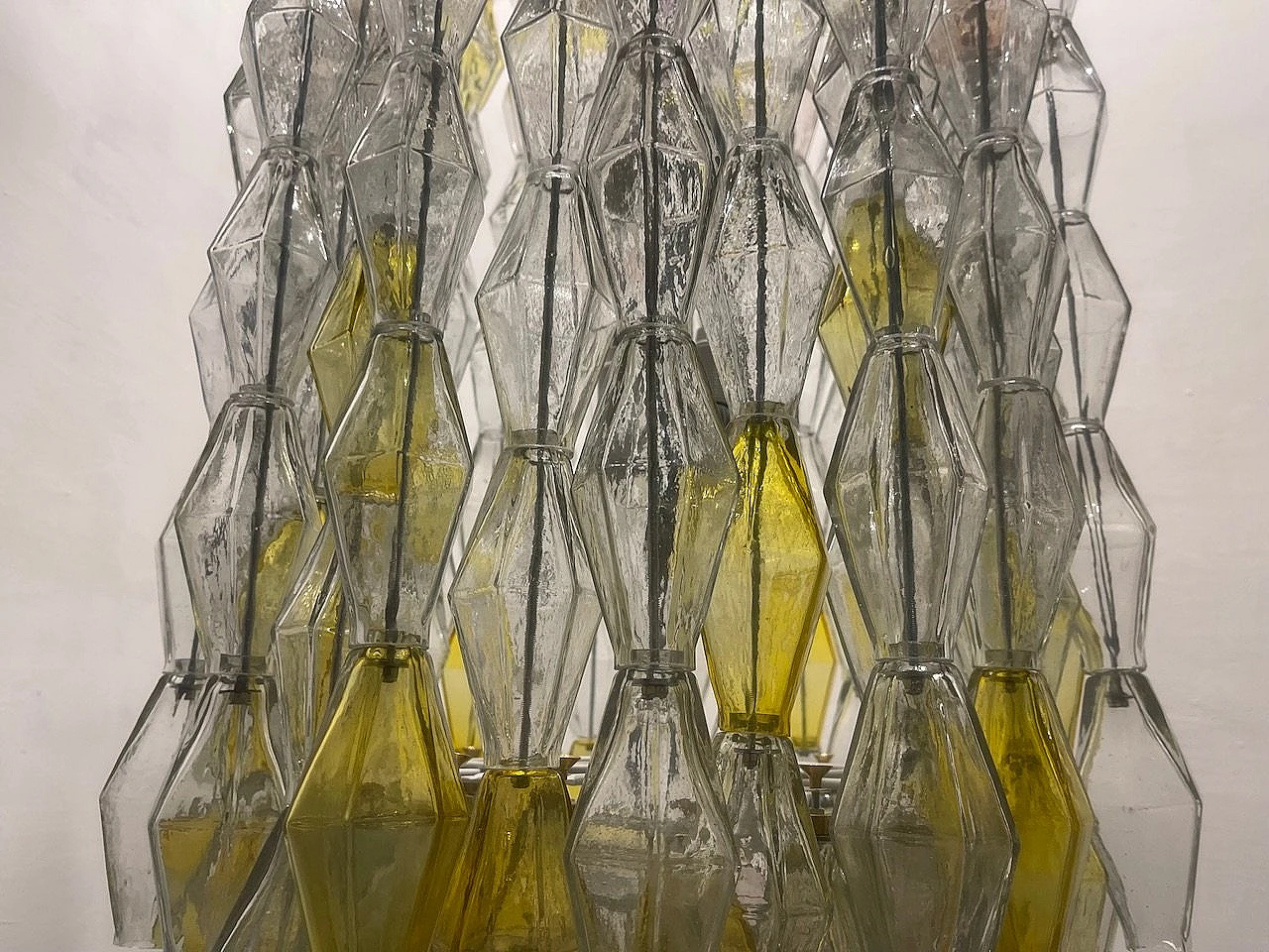 Polygon chandelier in white and gold Murano glass, 1980s 10